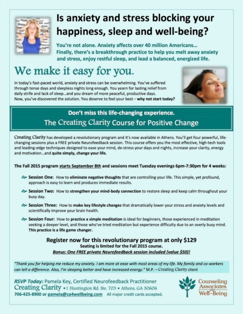 2Creating Clarity Course for Positve Change - Stress & Anxiety Fall 2015
